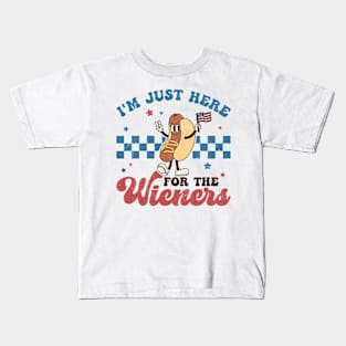 Funny 4th Of July, Just Here For The Wieners Kids T-Shirt